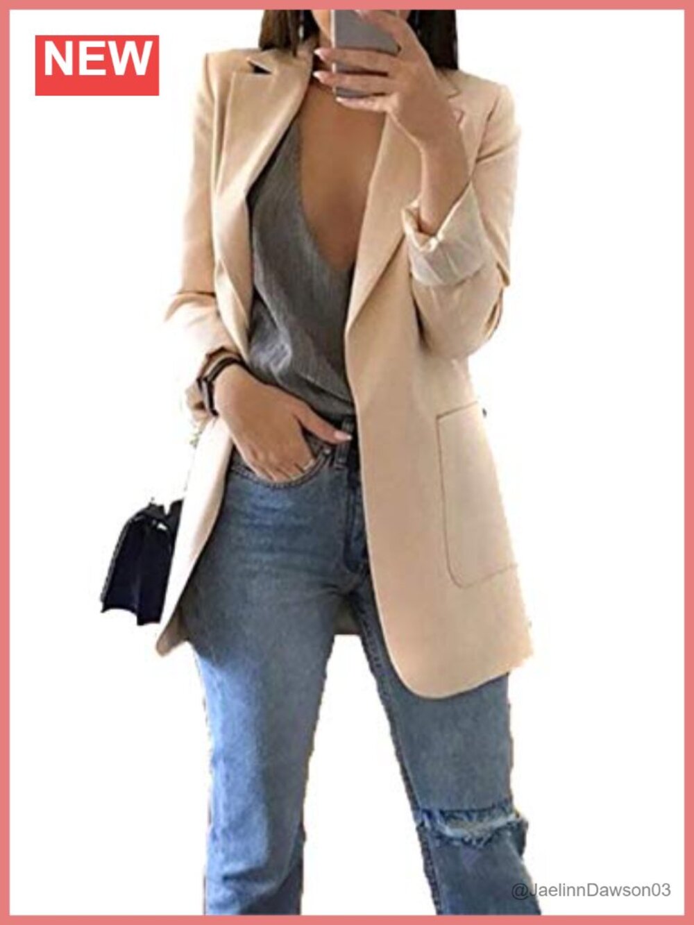 Women's Long Sleeve Open Front Blazer Loose Fit Work Office Jacket